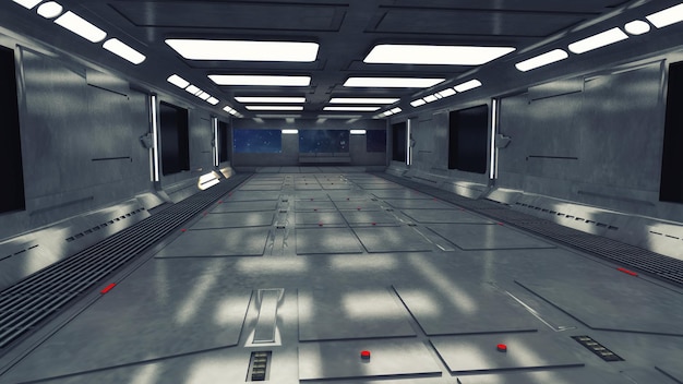 3D Render Futuristic spaceship interior corridor