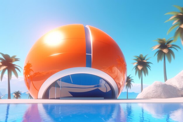 Photo 3d render of a futuristic summer beachscape