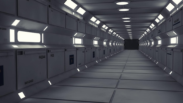 3D render Futuristische interieur ruimteschip gang