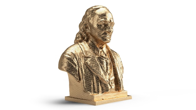 Foto 3d render geïsoleerd buste goud glanzende gouden standbeeld van mannelijke emotie