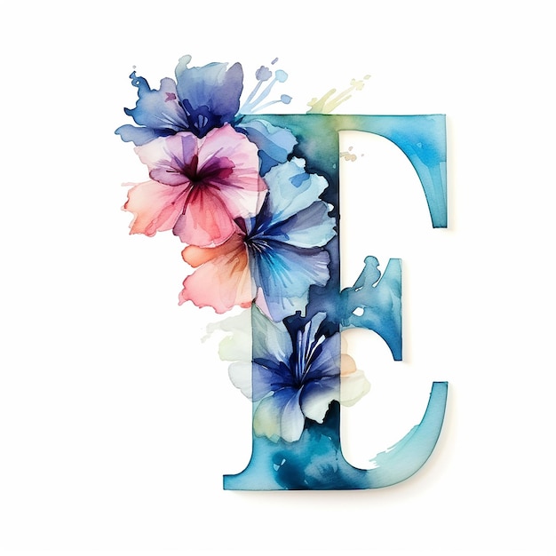 3d render generic logo watercolor floral alcohol ink with letter F