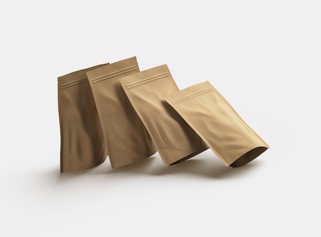 밝은 배경에 지퍼를 가진 일반적인 종이 doypack의 3D 렌더링