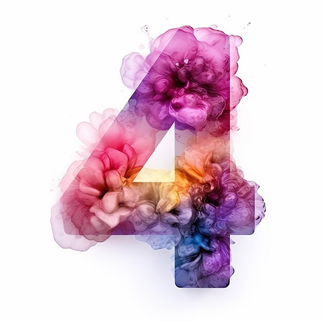 3D render generieke logo aquarel bloemen alcohol inkt met nummer 4