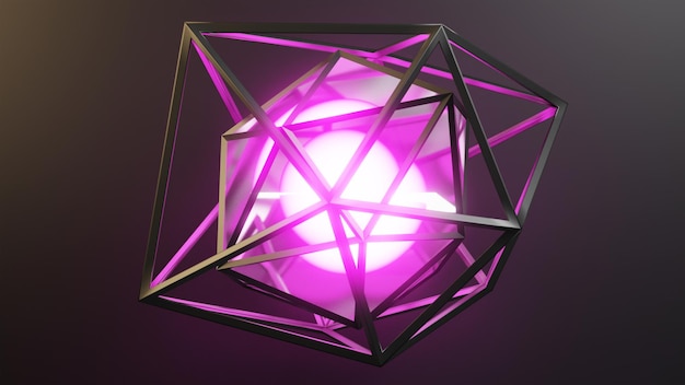 3d render geometric abstract background with purple light