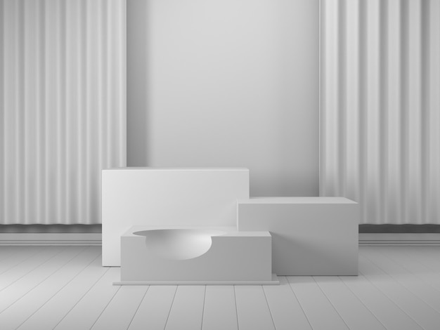 3d render geometric podium White 3d podium showcase for product