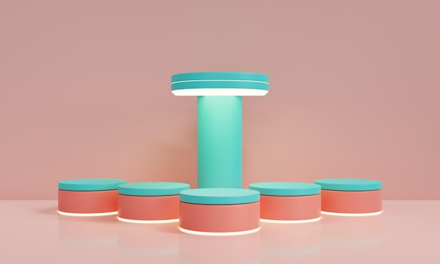 3D render Geometric shapes with Pastel colors background orange background