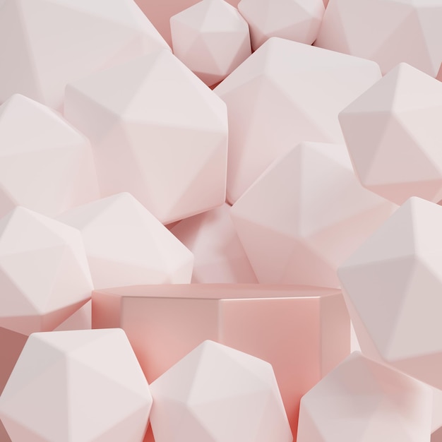 Photo 3d render geometric shapes with pastel colors background pink background