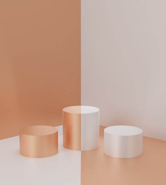 3D render Geometrische abstracte achtergrond Scènes met gouden en witte podiumscènes op de achtergrond. luxe minimalistische mockup.