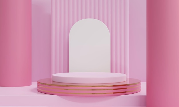 3D render Geometrische vormen met pastelkleuren achtergrond Roze achtergrond