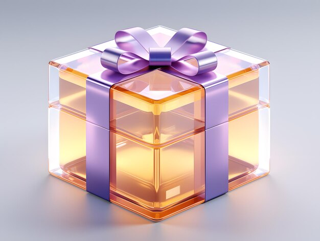 3d render of gift box with gold bow on blue background