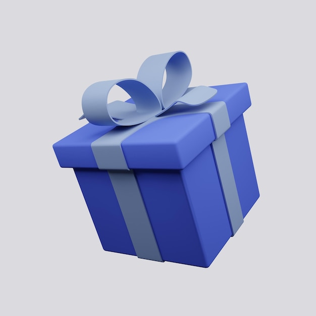 3d render gift box with ribbon present package 3d illustration Celebration concept image icon Blu