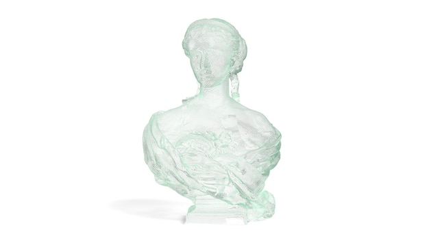 Foto rendering 3d busto di vetro donna verde luce isolata