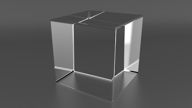3d render glass cube on the floor