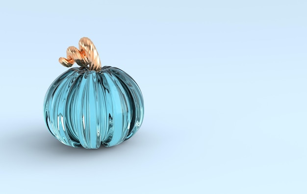 3d render glass pumpkin background Holiday decoration blue and golden pumpkin