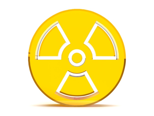 3d render glassy yellow radiation sign with yellow transparency on a white background