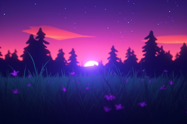 Photo 3d render of a glimmering midnight summer background