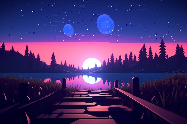 3D Render of a Glimmering Midnight Summer Background