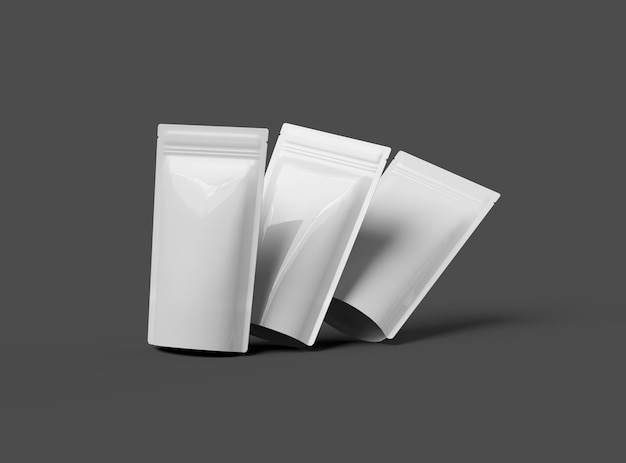 3d render of a glossy generic narrow doypack packaging with a zipper on a dark background