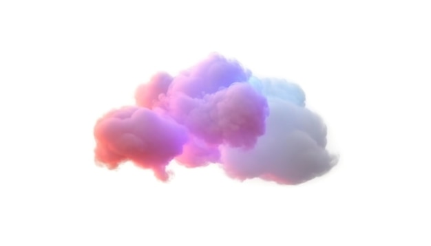 Фото 3d-рендеринг светящегося красочного мягкого облака, изолированного на белом фоне.