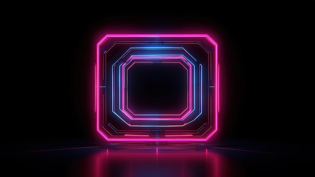 3d render glowing pink blue neon lines Generative Ai