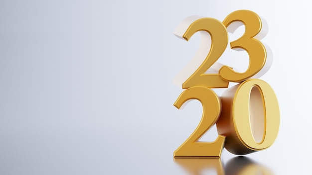 3D рендеринг золота 2023 на белом фоне с новым годом