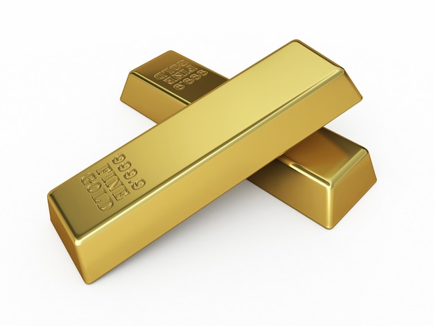 3D рендеринг Gold Bar (изолированный на белом и обтравочном контуре)