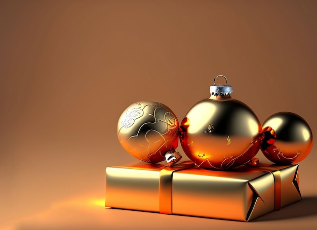 3d render of gold Christmas gift box ball