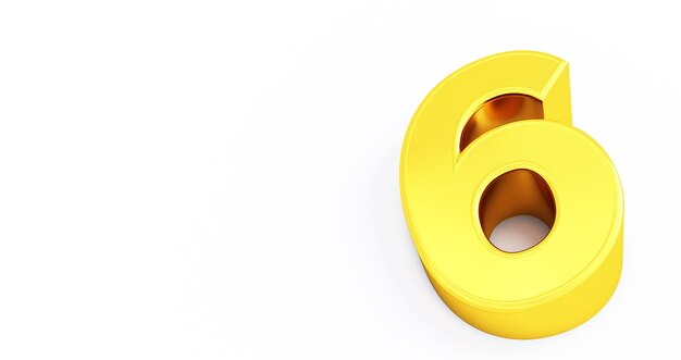 3d render of gold number 6 six isolated white background