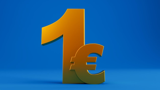 3D визуализация золота один евро на синем фоне золото 1 евро