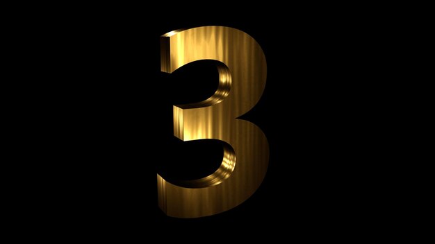 3D RENDER GOLD SHINY NUMBER IN DARK BLACK BACKGROUND