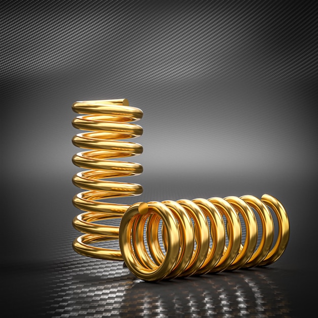 Photo 3d render gold springs on carbon