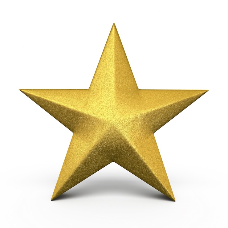 Фотография 3d рендеринг gold star (изолированный на белом и обтравочном контуре)
