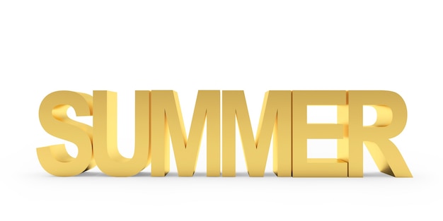 3d render gold summer text isolated on white background