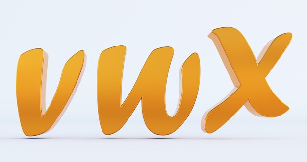 3D render of gold WVX Letters isolated on white background, Education concept. v w x