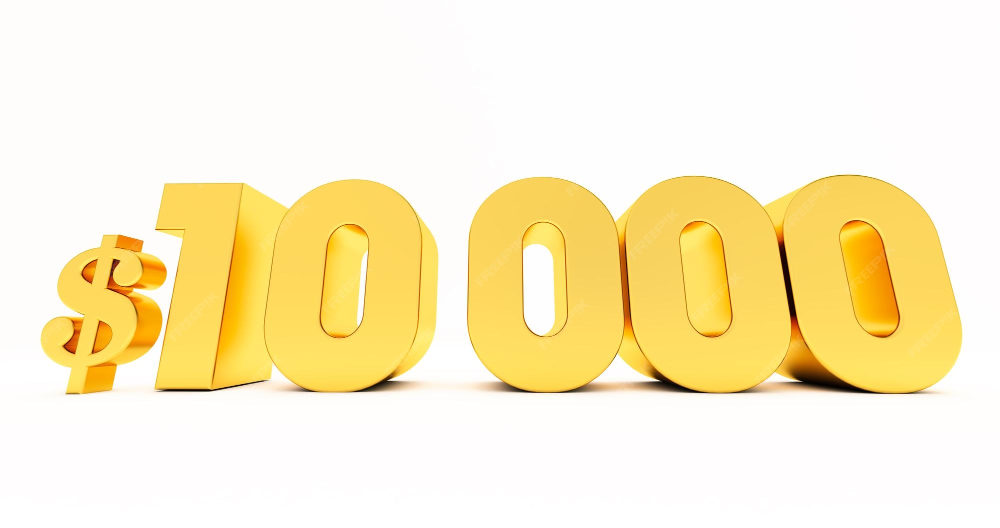 Premium Photo | 3d render of golden 10000 dollars isolated on white