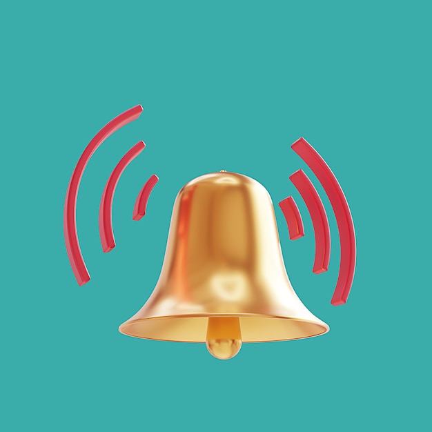 3d render of golden bell alert signal