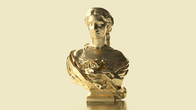 3d render golden bust of a woman on a pastel antique background