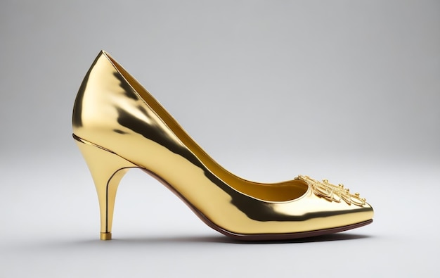 3d render of a golden female shoe isolated grey background ladies golden shoes