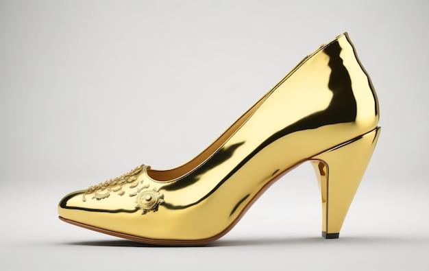 3d render of a golden female shoe isolated grey background ladies golden shoes