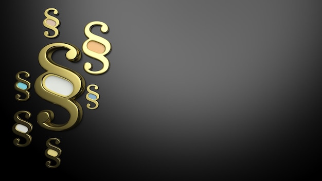 3D render of golden paragraph symbols on dark background