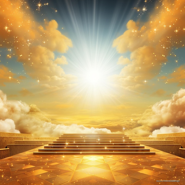 3d render of a golden podium with sun rays