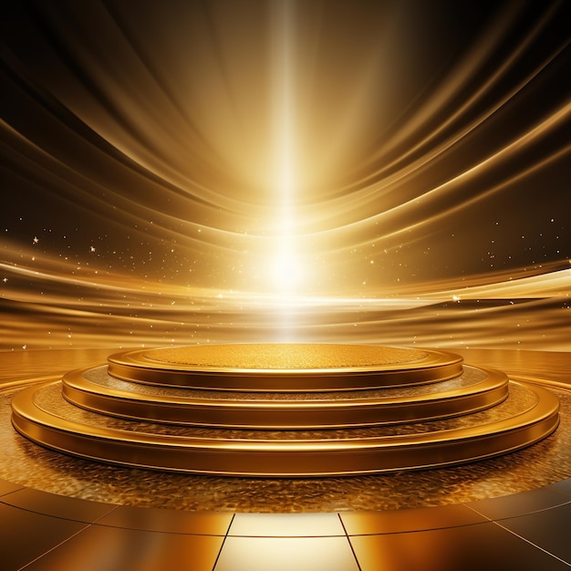 3d render of a golden podium with sun rays