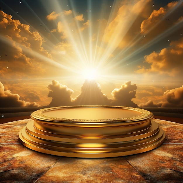 3d render of a golden podium with sun rays