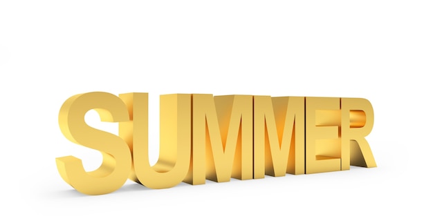 Photo 3d render golden summer text isolated on white background