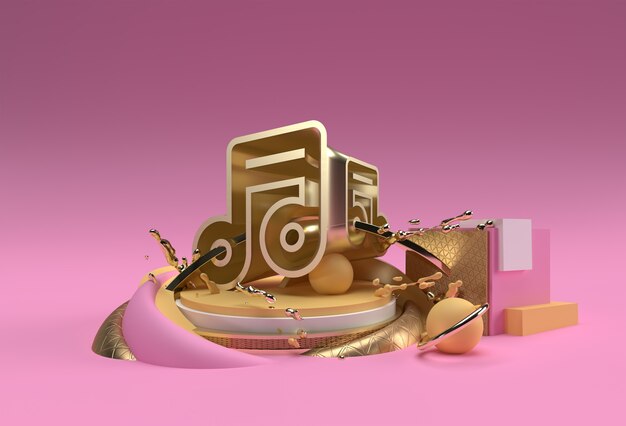 3d render gouden muzieknoot display producten reclame. flyer poster afbeelding ontwerp.