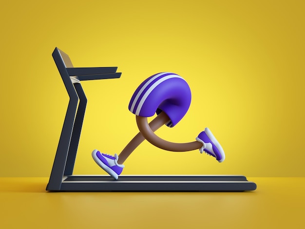 3D render grappige cartoon karakter benen lopen op loopband Cardio training illustratie