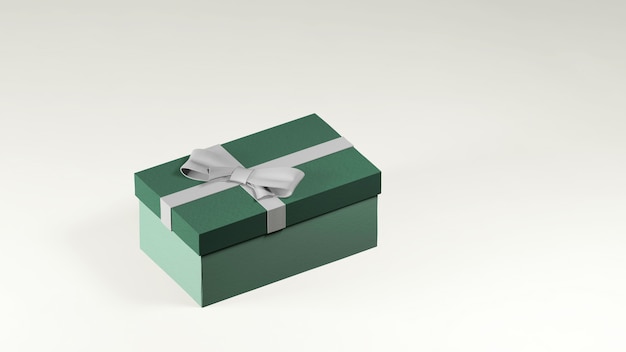 3d Render of green gift box decorated with white ribbon and bow