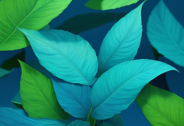 3d render of green leaves on a blue sky background