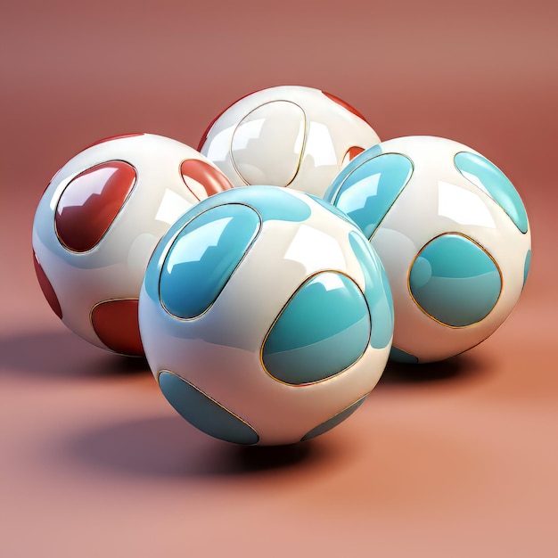 3d render of a group of soccer balls in blue and red