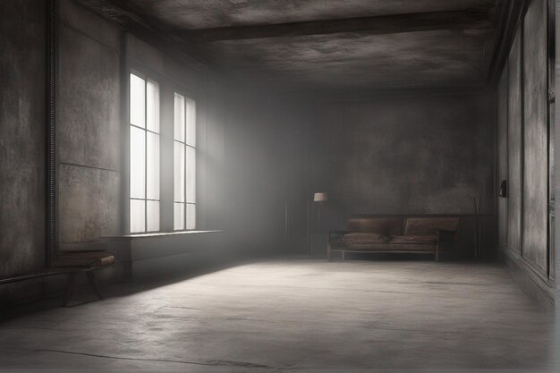 3d render of a grunge black background with a foggy atmosphere black shining room